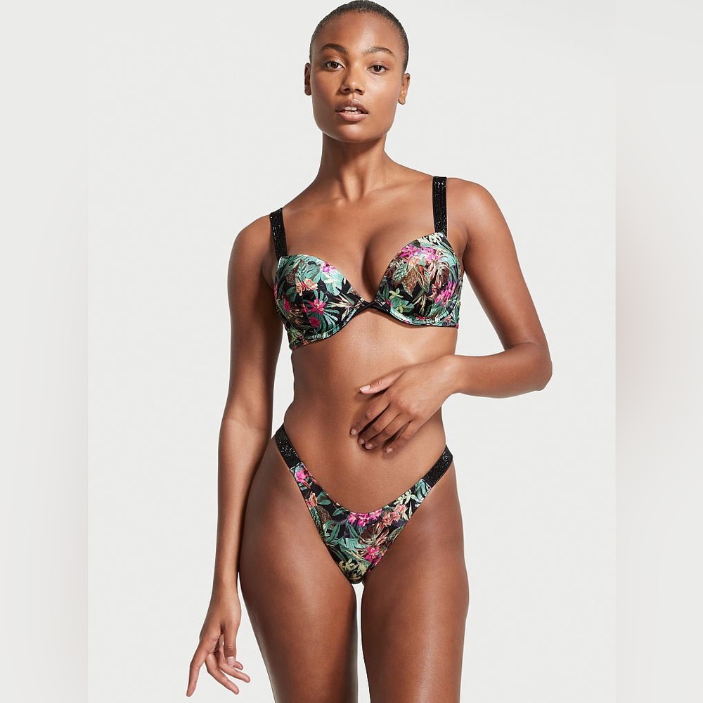 VS SWIM 2 PC 32D 38 SHINE STRAP BOMBSHELL CUPS BIKINI TOP BOTTOMS SET